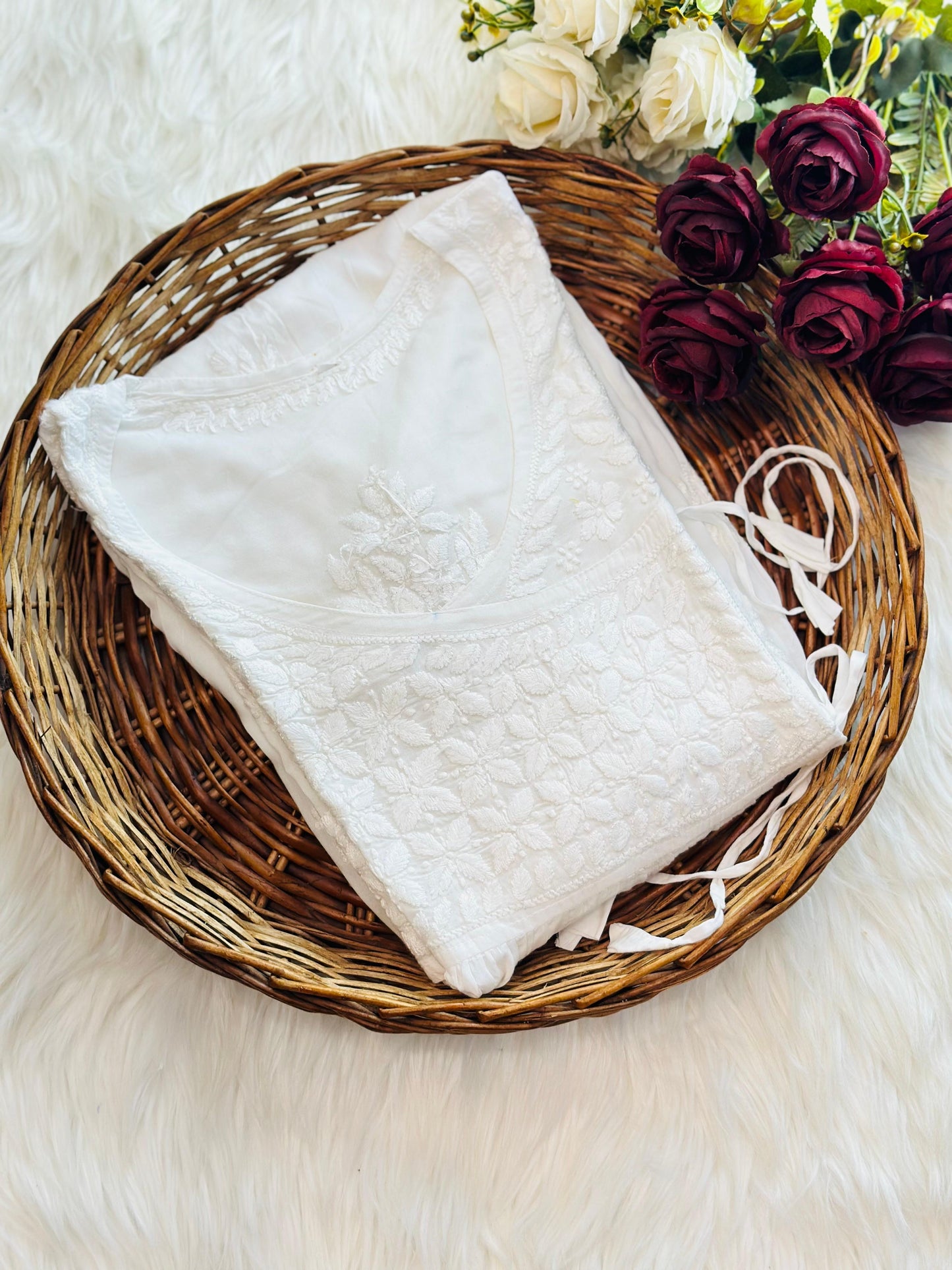 Pure White Nyra-Cut Chikankari Kurti & Pant Set | Luxe Everyday Elegance by Chikankari Luxe
