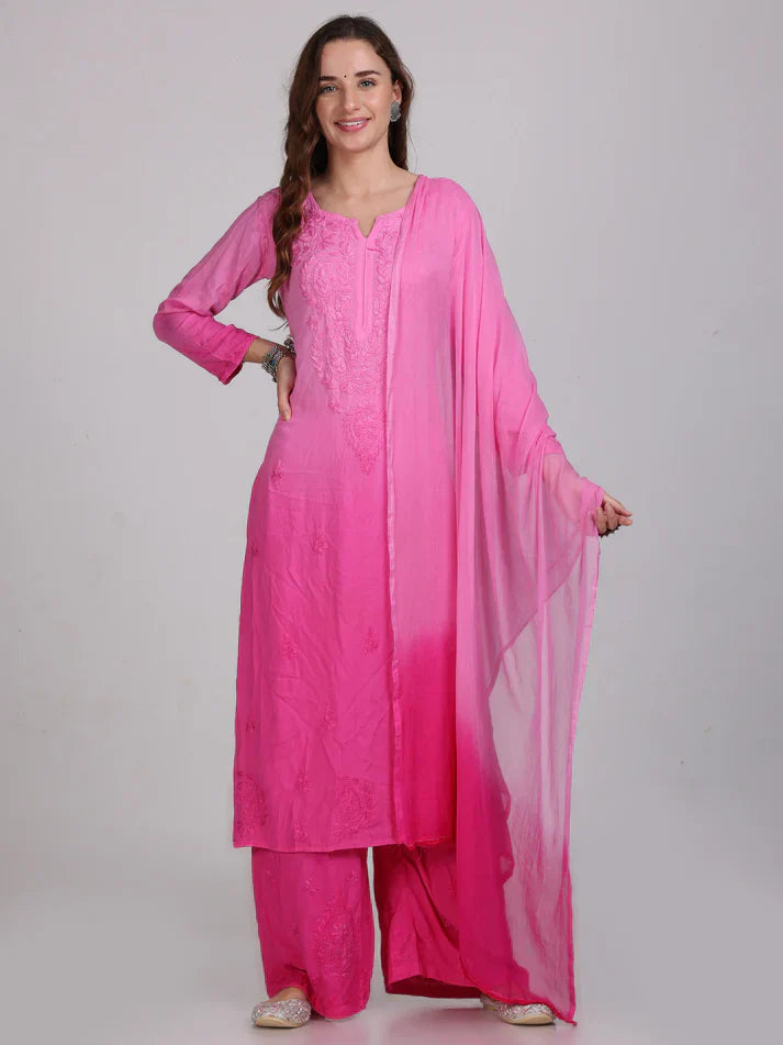 Chikankari Ryon Cotton Ombre Dyed 3pc Suit in 7 Beautiful colors