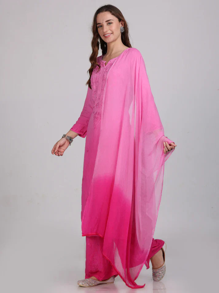 Chikankari Ryon Cotton Ombre Dyed 3pc Suit in 7 Beautiful colors