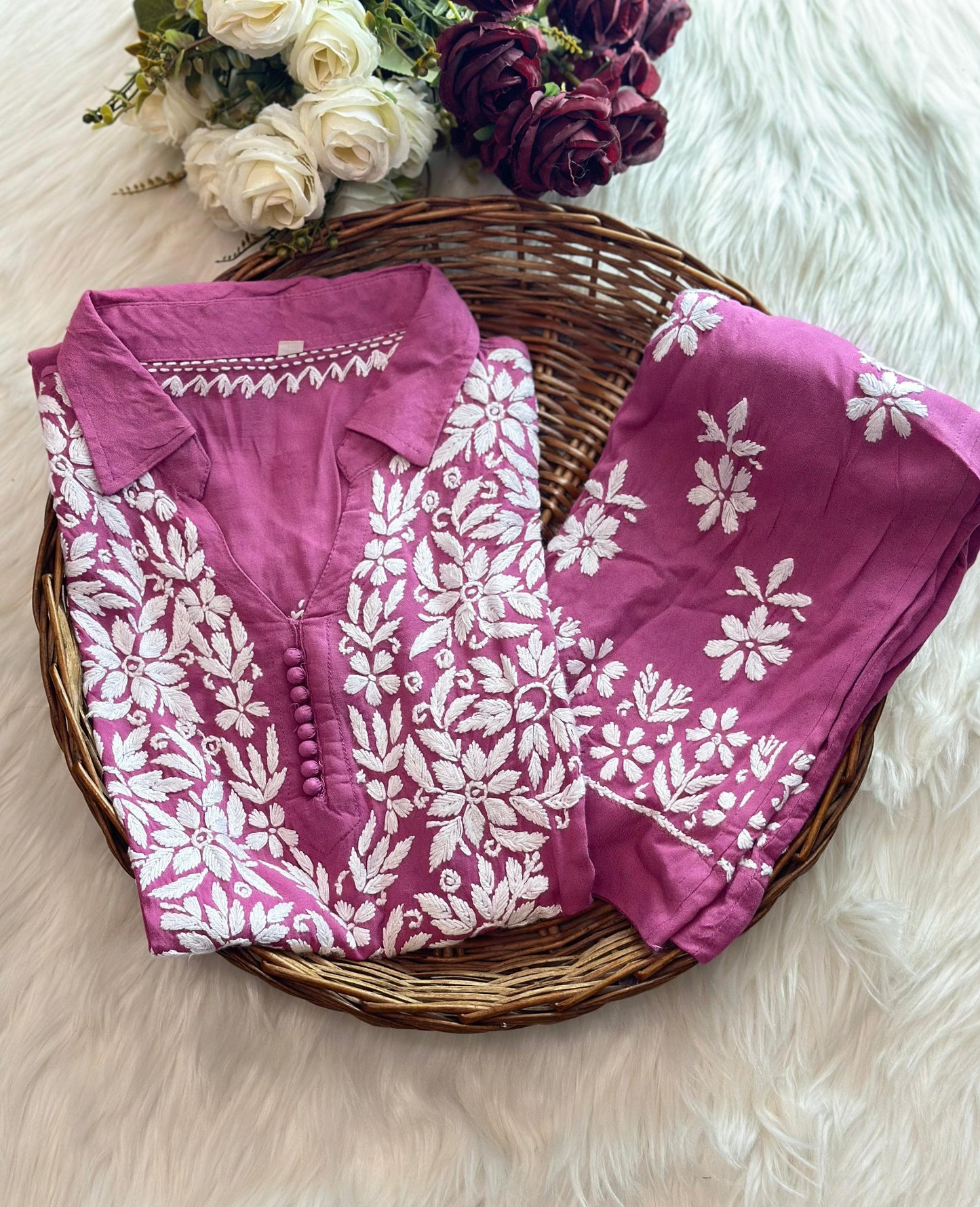 Rasha Chikankari Premium Modal Short Kurti & Pant Co Ord Set