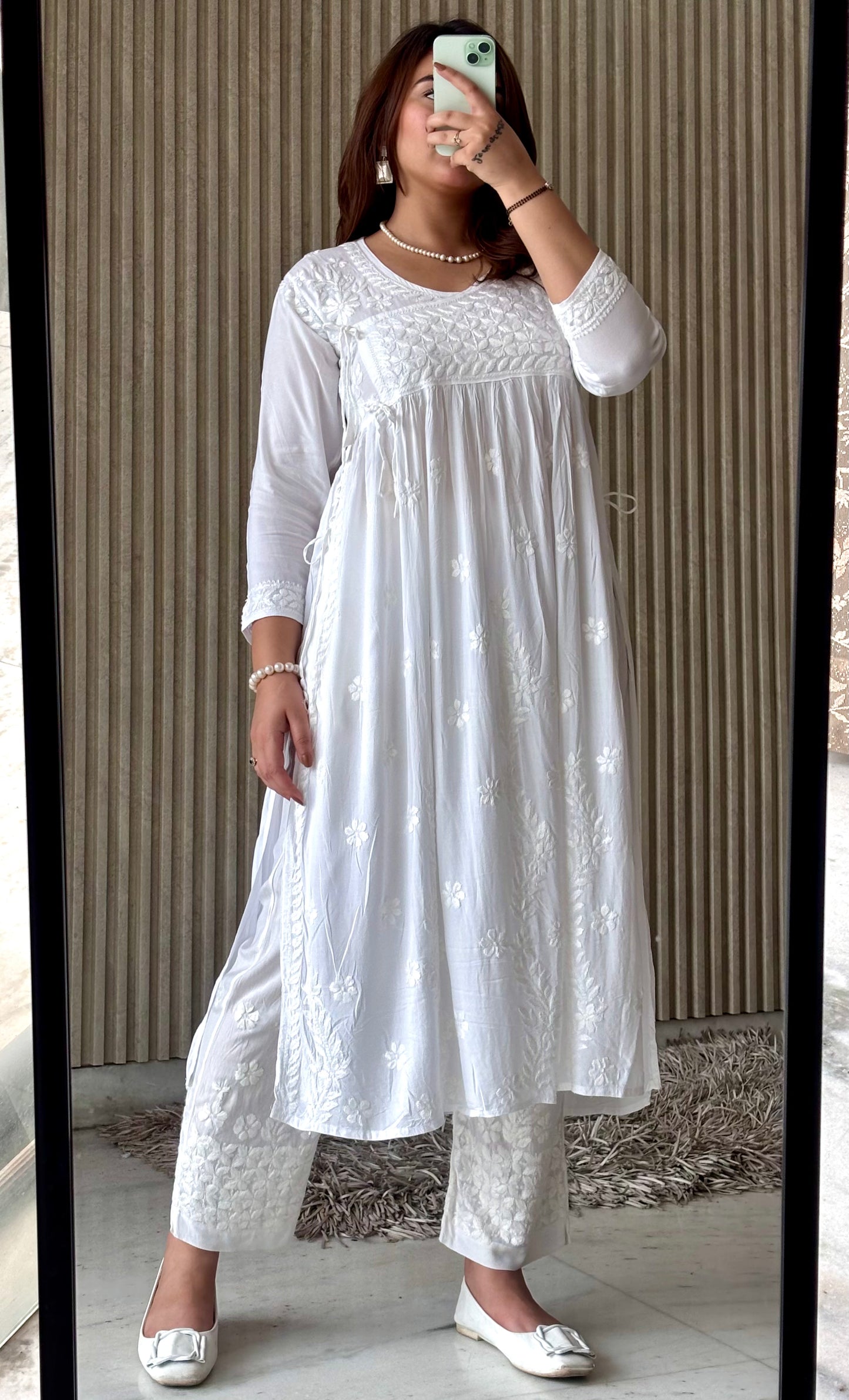 Pure White Nyra-Cut Chikankari Kurti & Pant Set | Luxe Everyday Elegance by Chikankari Luxe
