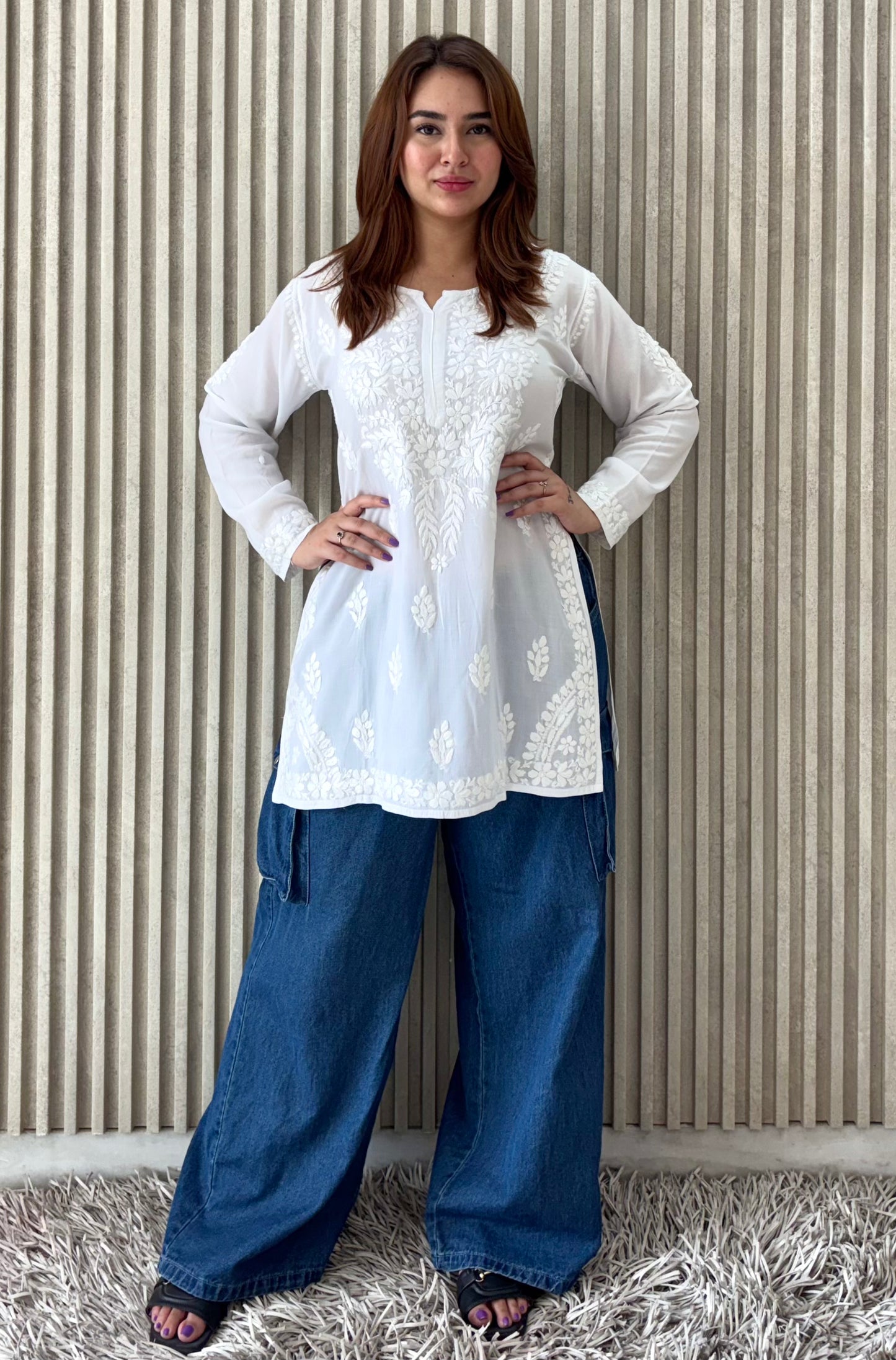 Adya Chikankari Premium Modal Short Kurti