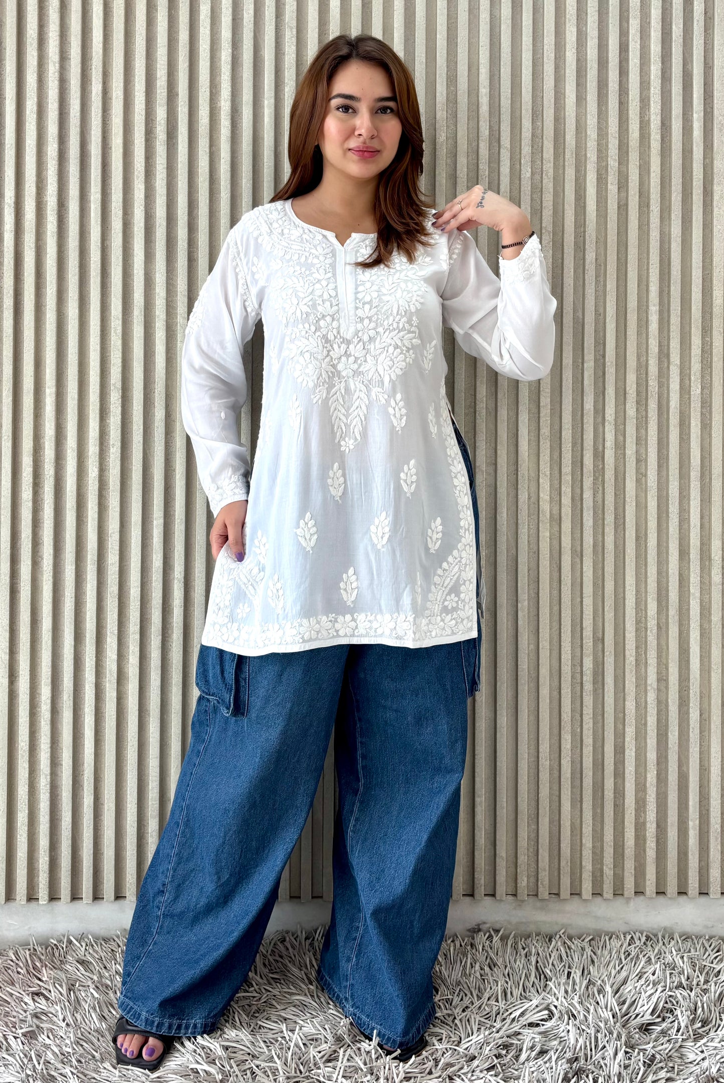 Adya Chikankari Premium Modal Short Kurti