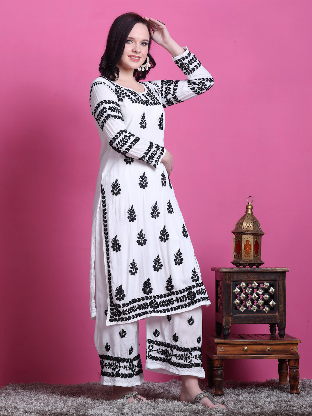 Zoya Chikankari Handwork Kurta & Plazzo Set on Soft Modal Fabric
