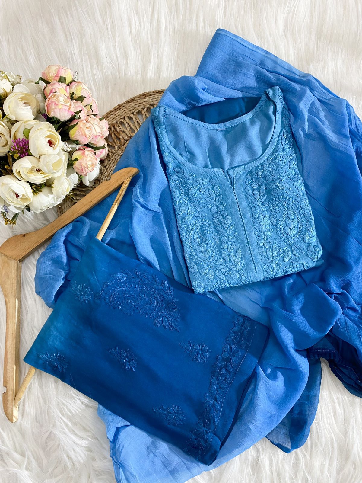 Chikankari Ryon Cotton Ombre Dyed 3pc Suit in 7 Beautiful colors