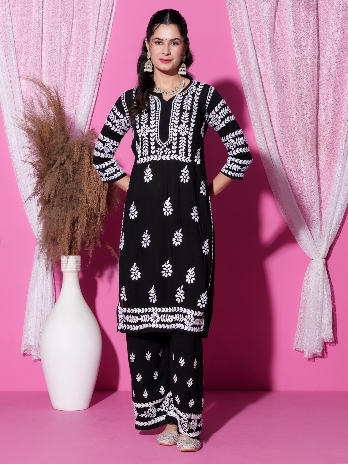 Zoya Chikankari Handwork Kurta & Plazzo Set on Soft Modal Fabric