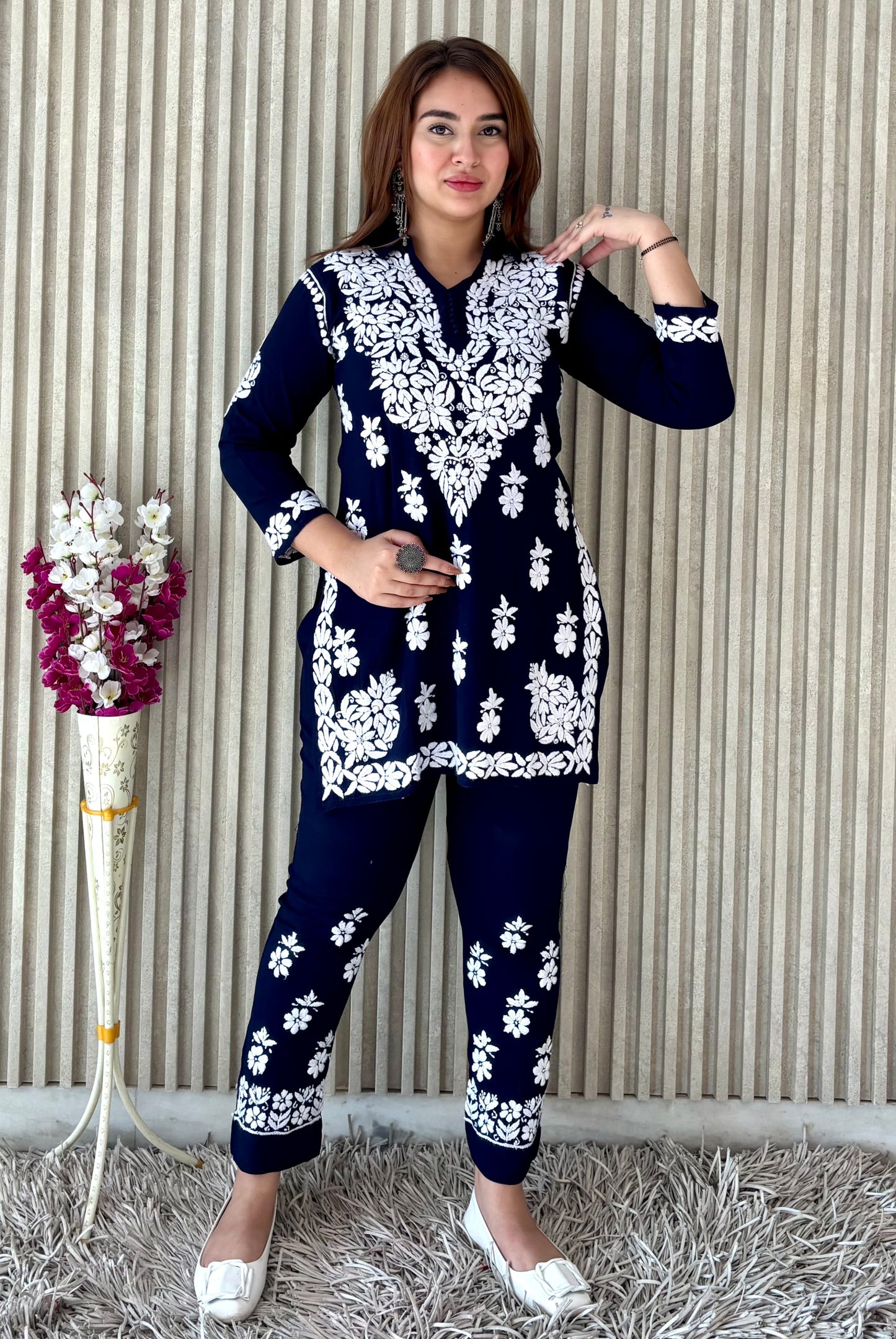 Rasha Chikankari Premium Modal Short Kurti & Pant Co Ord Set