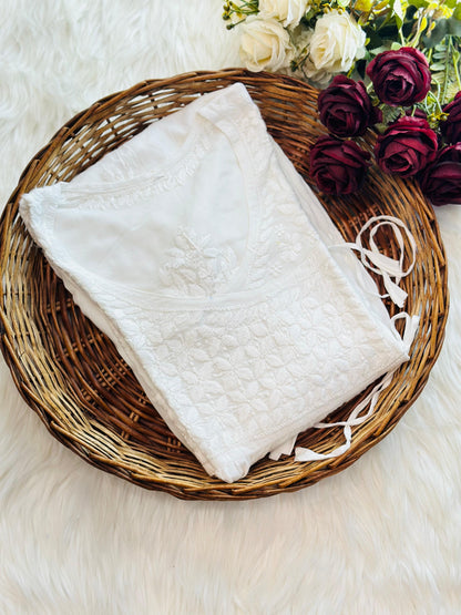 Pure White Nyra-Cut Chikankari Kurti & Pant Set | Luxe Everyday Elegance by Chikankari Luxe