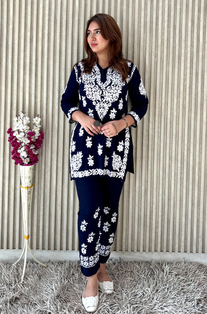 Rasha Chikankari Premium Modal Short Kurti & Pant Co Ord Set