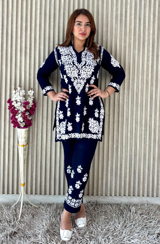 Rasha Chikankari Premium Modal Short Kurti & Pant Co Ord Set