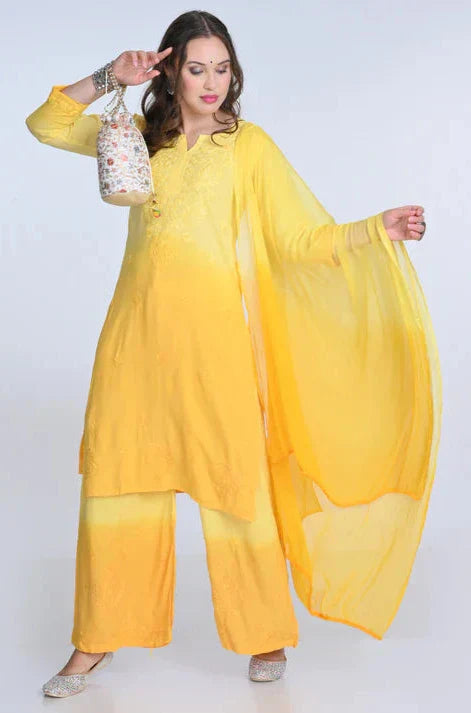 Chikankari Ryon Cotton Ombre Dyed 3pc Suit in 7 Beautiful colors