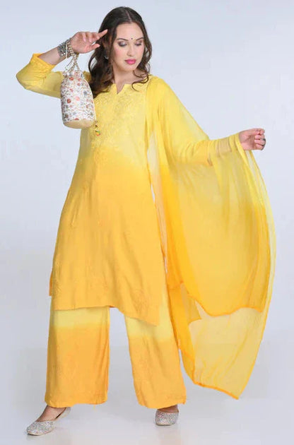 Chikankari Ryon Cotton Ombre Dyed 3pc Suit in 7 Beautiful colors