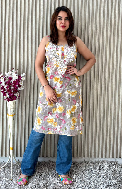 Floral Strap Chikankari Kurti | Breezy Handcrafted Elegance for Everyday Glam