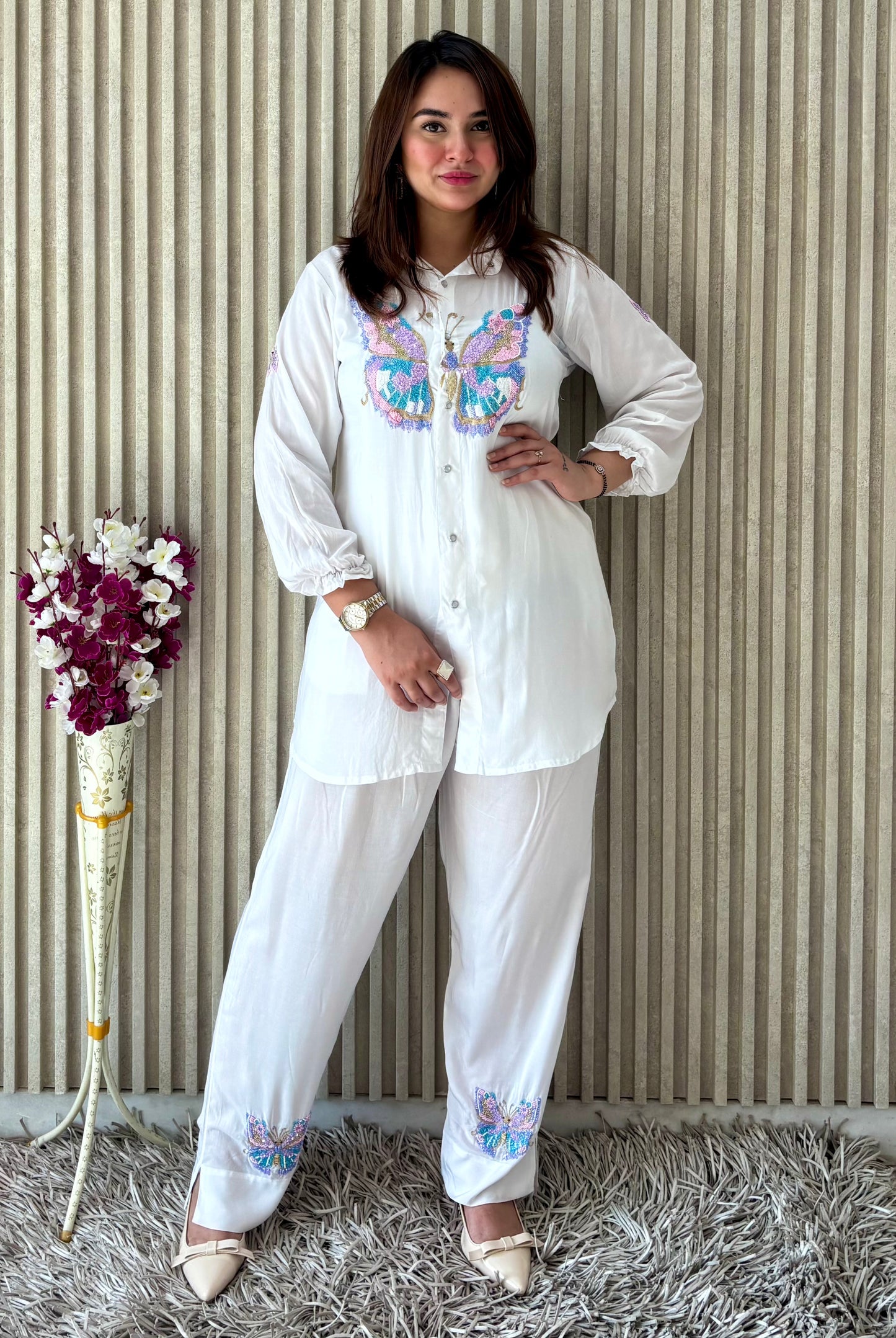 🦋 Butterfly Dreams – Premium Modal Aari Zardozi Co-Ord Set