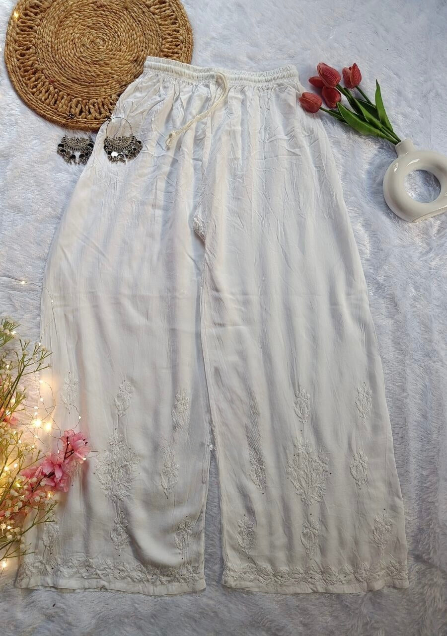 Haniya White Chikankari Rayon Kurti Set with Mukesh Work & Dupatta