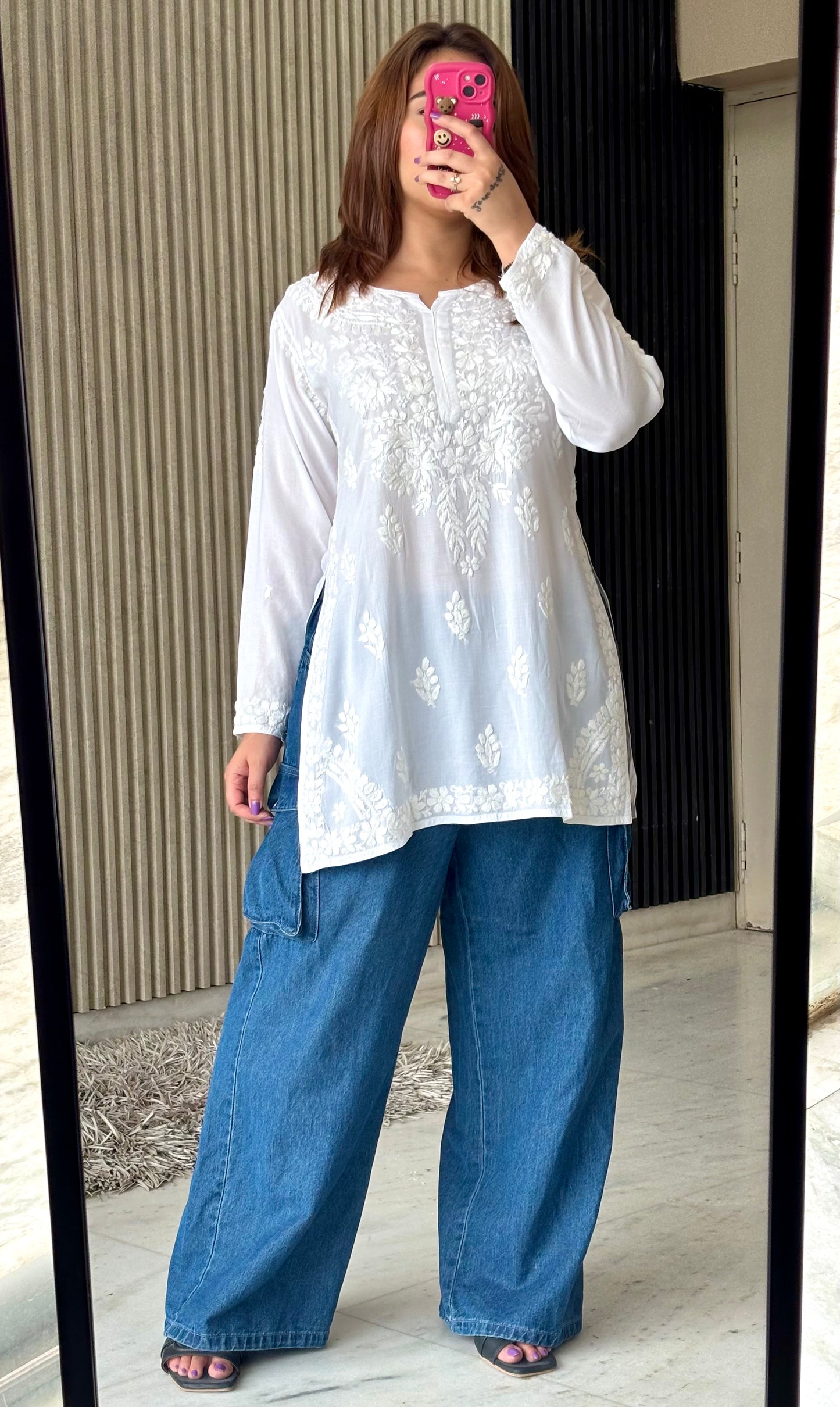 Adya Chikankari Premium Modal Short Kurti