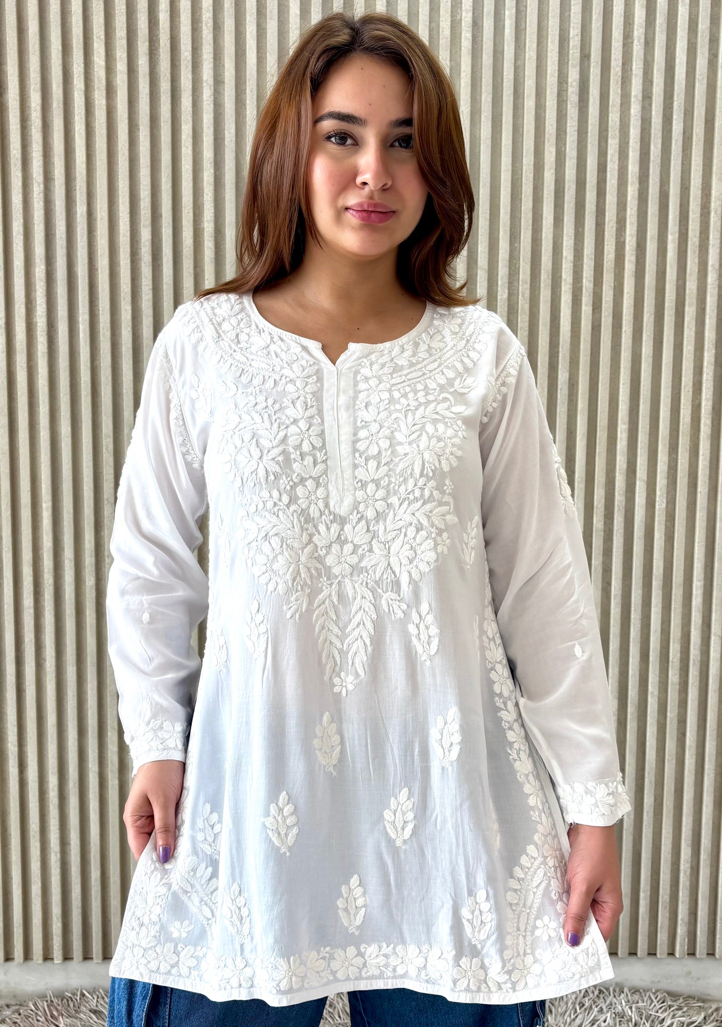 Adya Chikankari Premium Modal Short Kurti