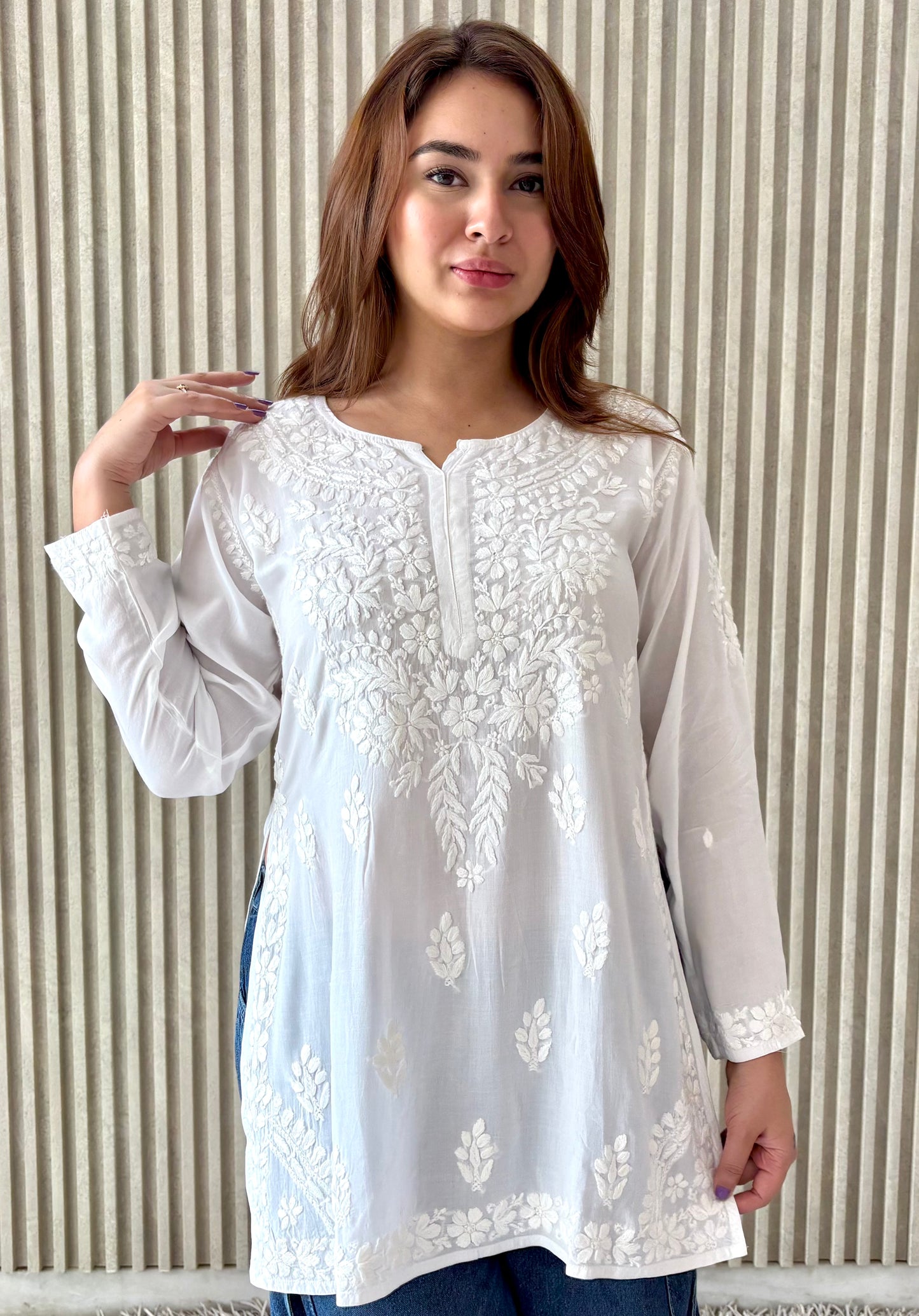 Adya Chikankari Premium Modal Short Kurti