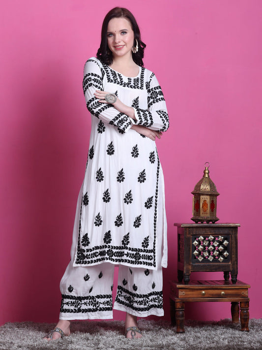 Zoya Chikankari Handwork Kurta & Plazzo Set on Soft Modal Fabric
