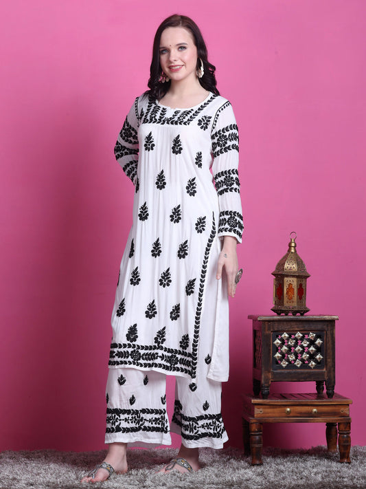 Zoya Chikankari Handwork Kurta & Plazzo Set on Soft Modal Fabric