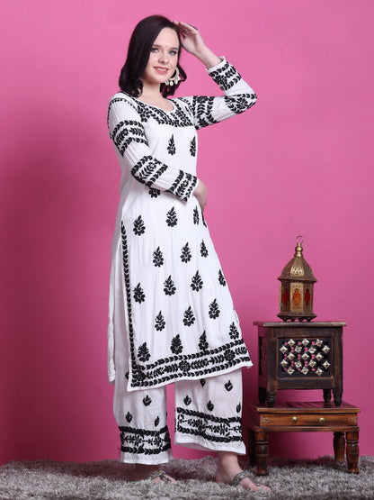 Zoya Chikankari Handwork Kurta & Plazzo Set on Soft Modal Fabric