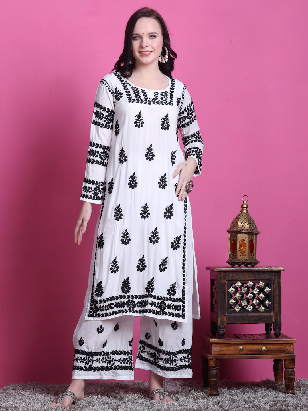 Zoya Chikankari Handwork Kurta & Plazzo Set on Soft Modal Fabric