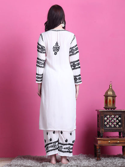 Zoya Chikankari Handwork Kurta & Plazzo Set on Soft Modal Fabric