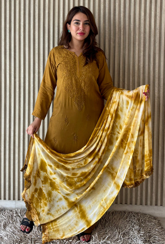 Shiza Chikankari Gold Rayon Co-ord Set