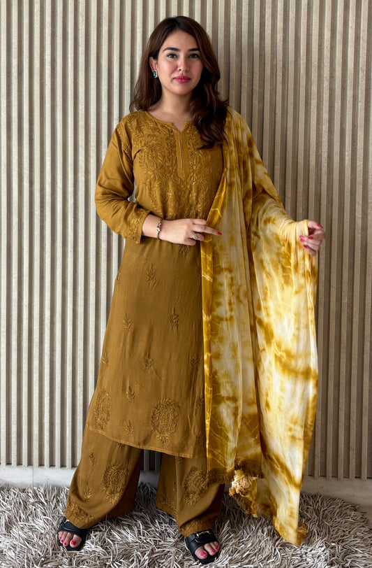 Shiza Chikankari Gold Rayon Co-ord Set