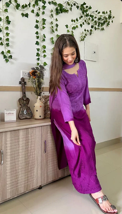 Chikankari Ryon Cotton Ombre Dyed 3pc Suit in 7 Beautiful colors