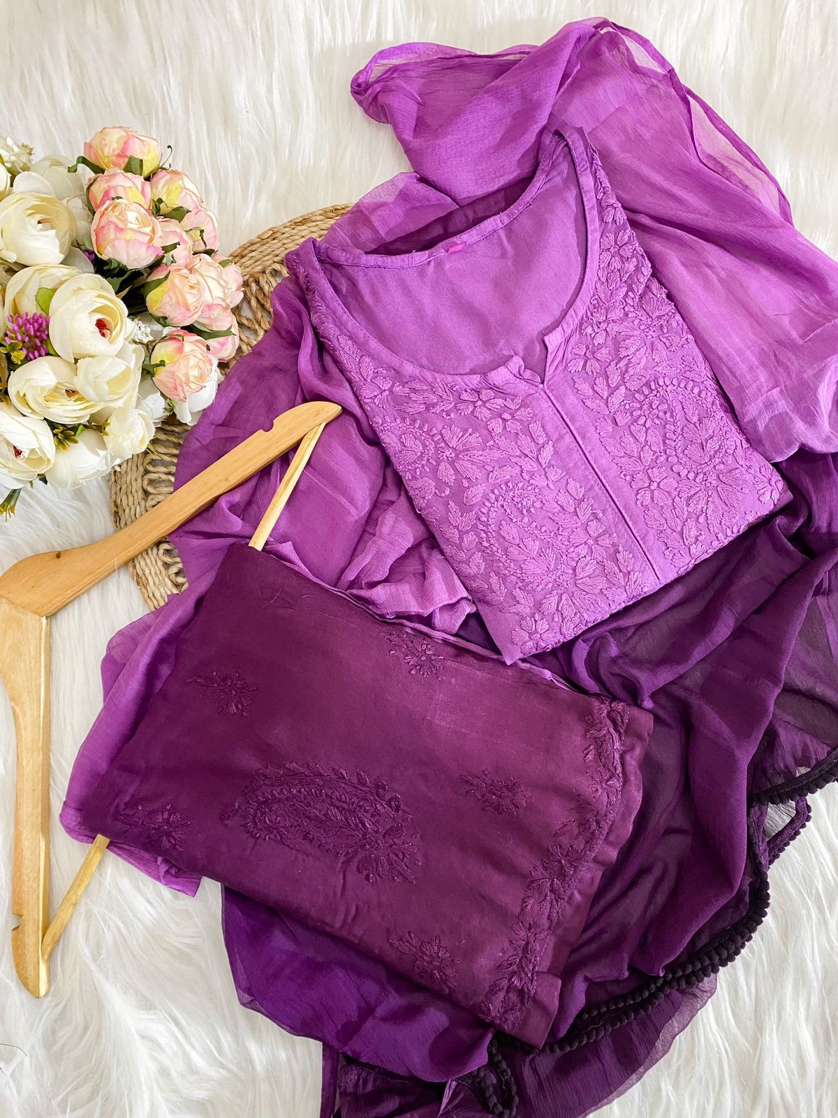 Chikankari Ryon Cotton Ombre Dyed 3pc Suit in 7 Beautiful colors