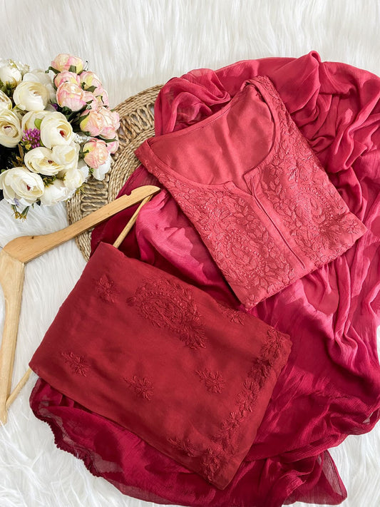 Chikankari Ryon Cotton Ombre Dyed 3pc Suit in 7 Beautiful colors