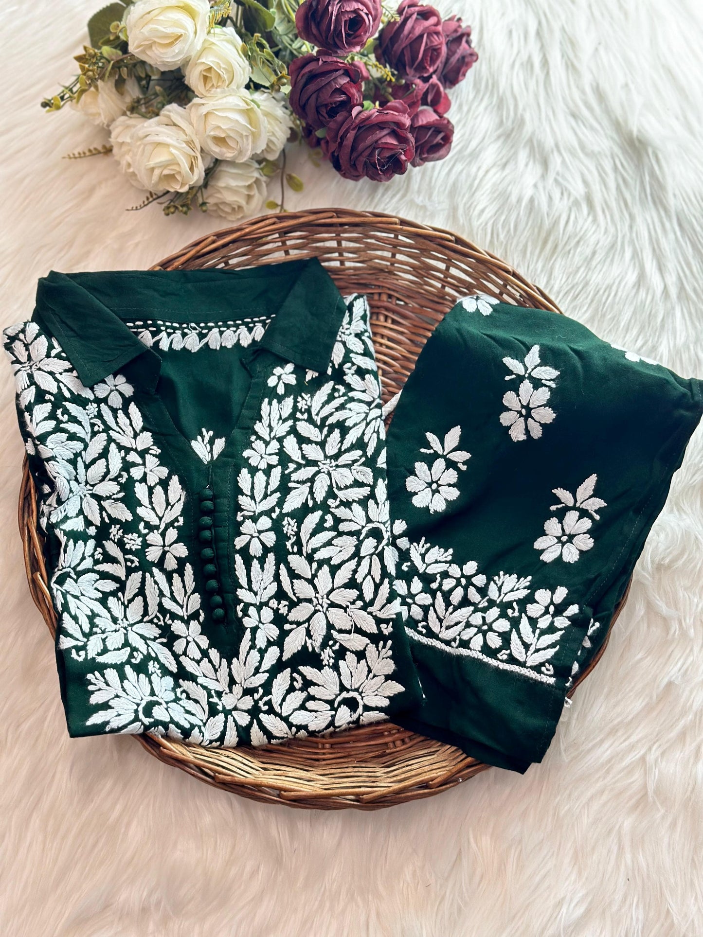Rasha Chikankari Premium Modal Short Kurti & Pant Co Ord Set