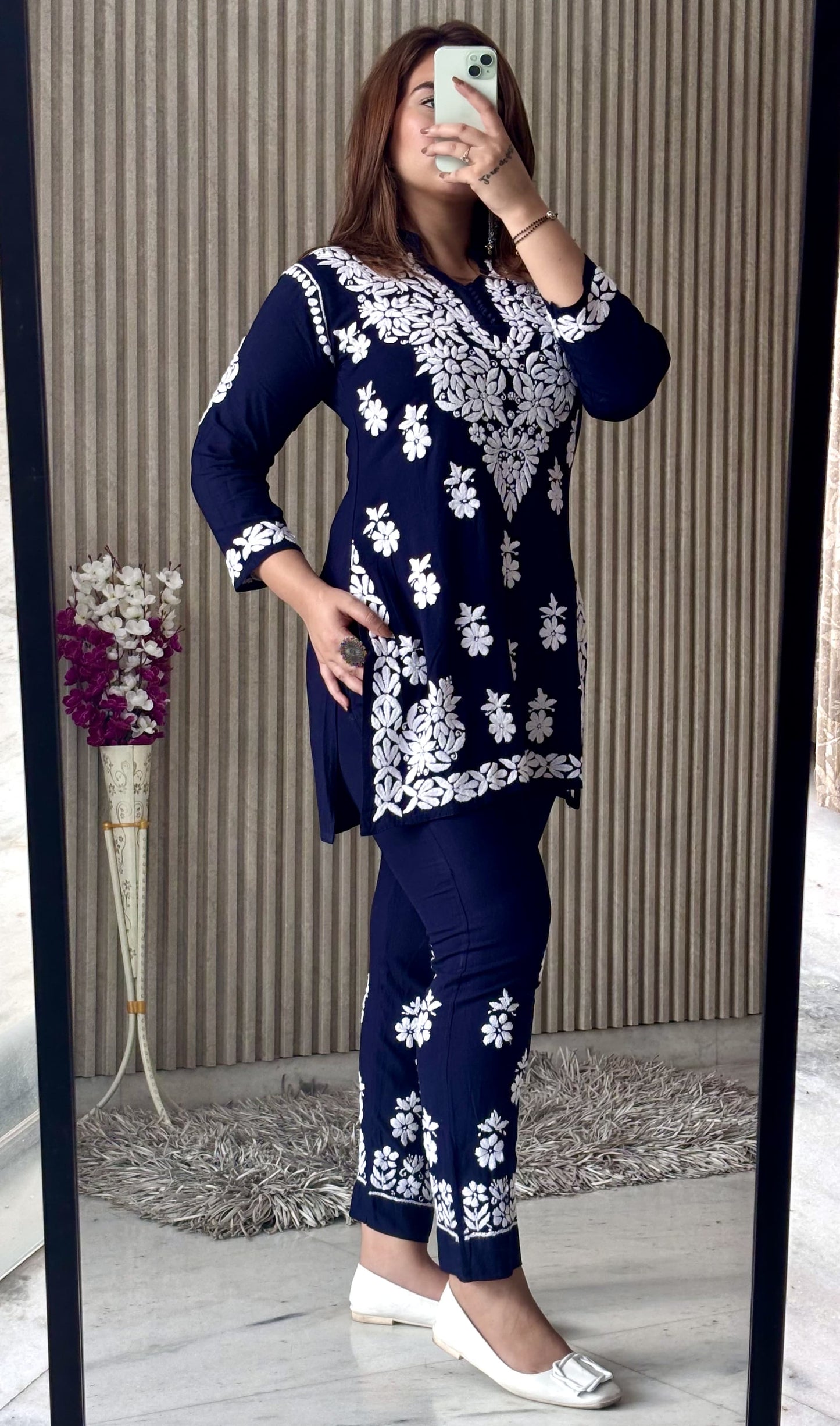 Rasha Chikankari Premium Modal Short Kurti & Pant Co Ord Set