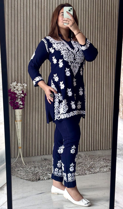 Rasha Chikankari Premium Modal Short Kurti & Pant Co Ord Set