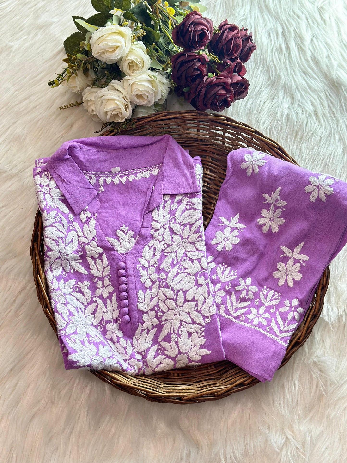 Rasha Chikankari Premium Modal Short Kurti & Pant Co Ord Set