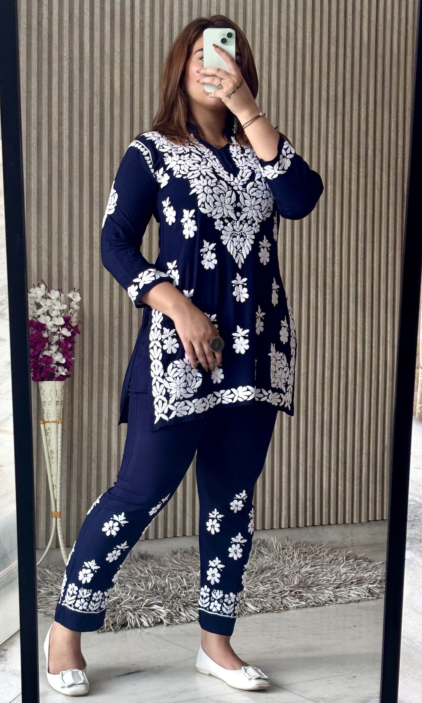 Rasha Chikankari Premium Modal Short Kurti & Pant Co Ord Set