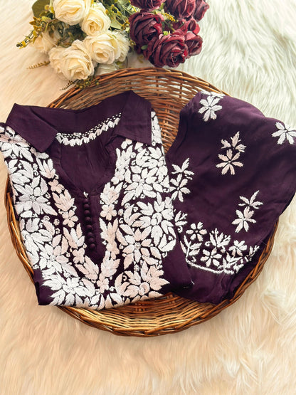 Rasha Chikankari Premium Modal Short Kurti & Pant Co Ord Set