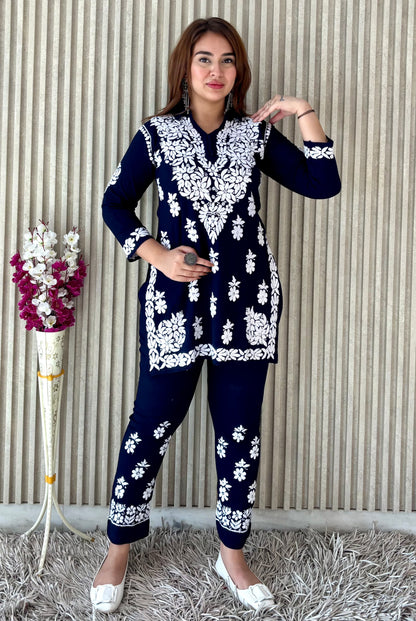 Rasha Chikankari Premium Modal Short Kurti & Pant Co Ord Set