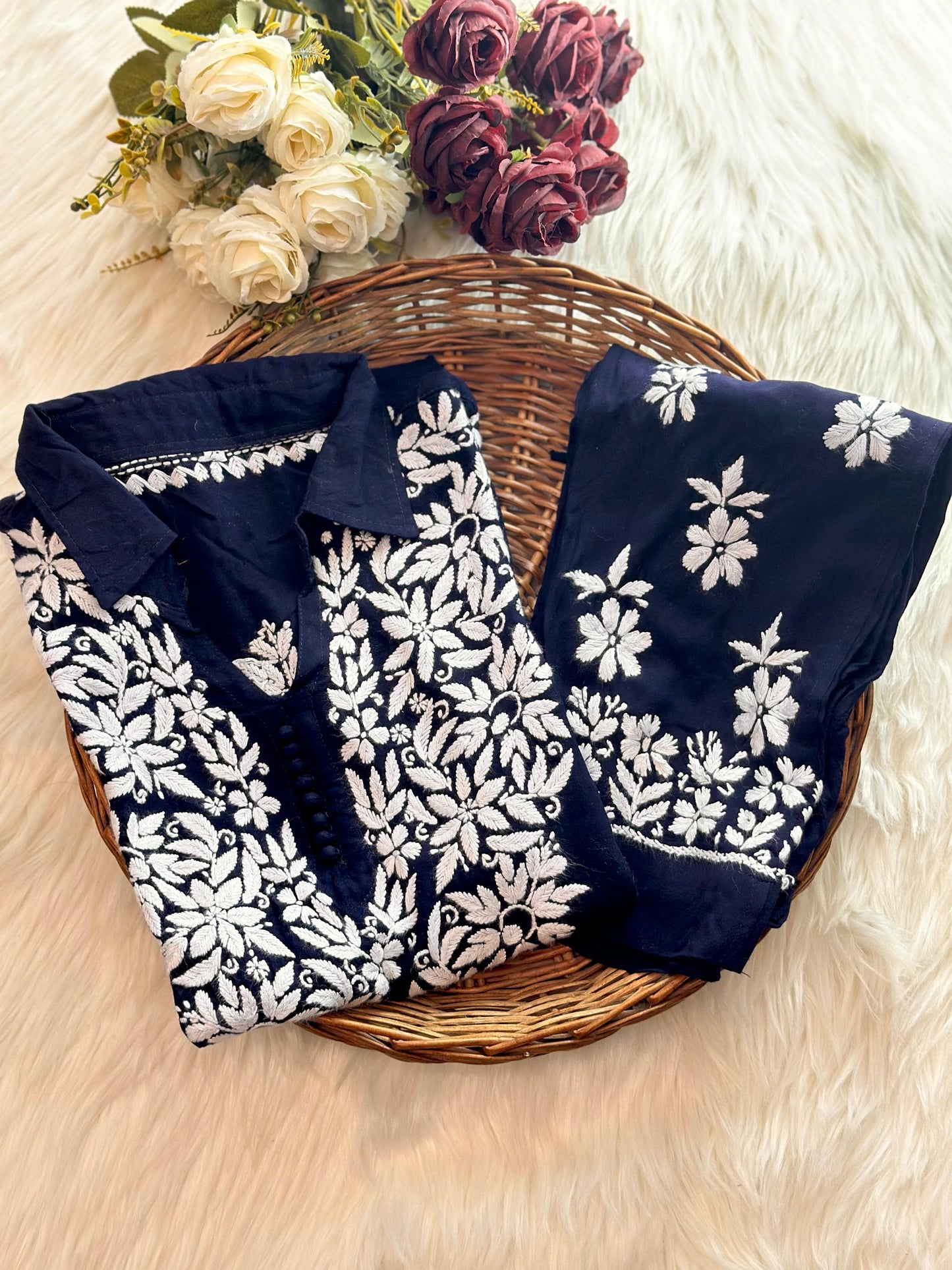 Rasha Chikankari Premium Modal Short Kurti & Pant Co Ord Set