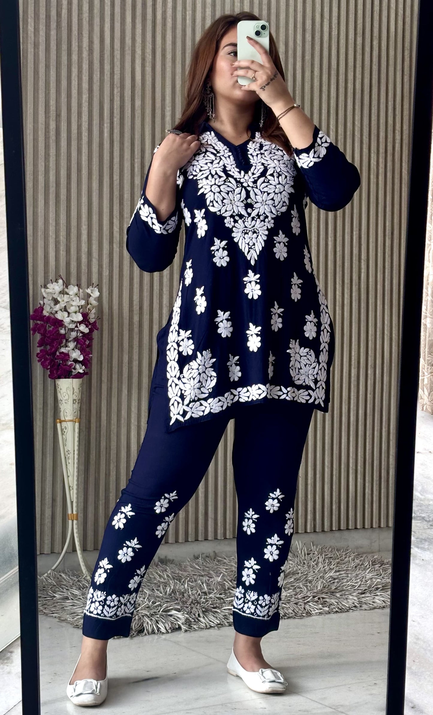 Rasha Chikankari Premium Modal Short Kurti & Pant Co Ord Set