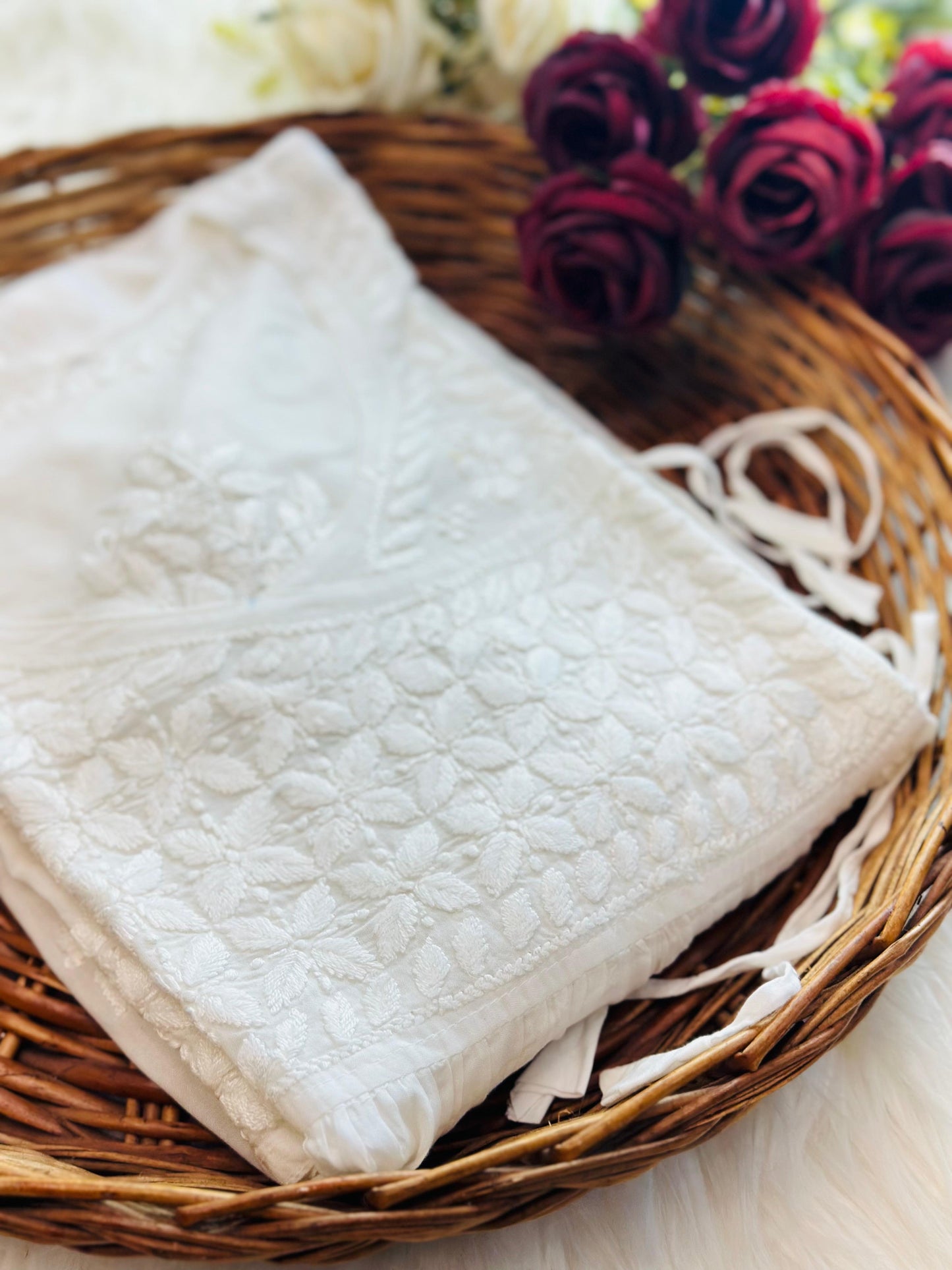 Pure White Nyra-Cut Chikankari Kurti & Pant Set | Luxe Everyday Elegance by Chikankari Luxe