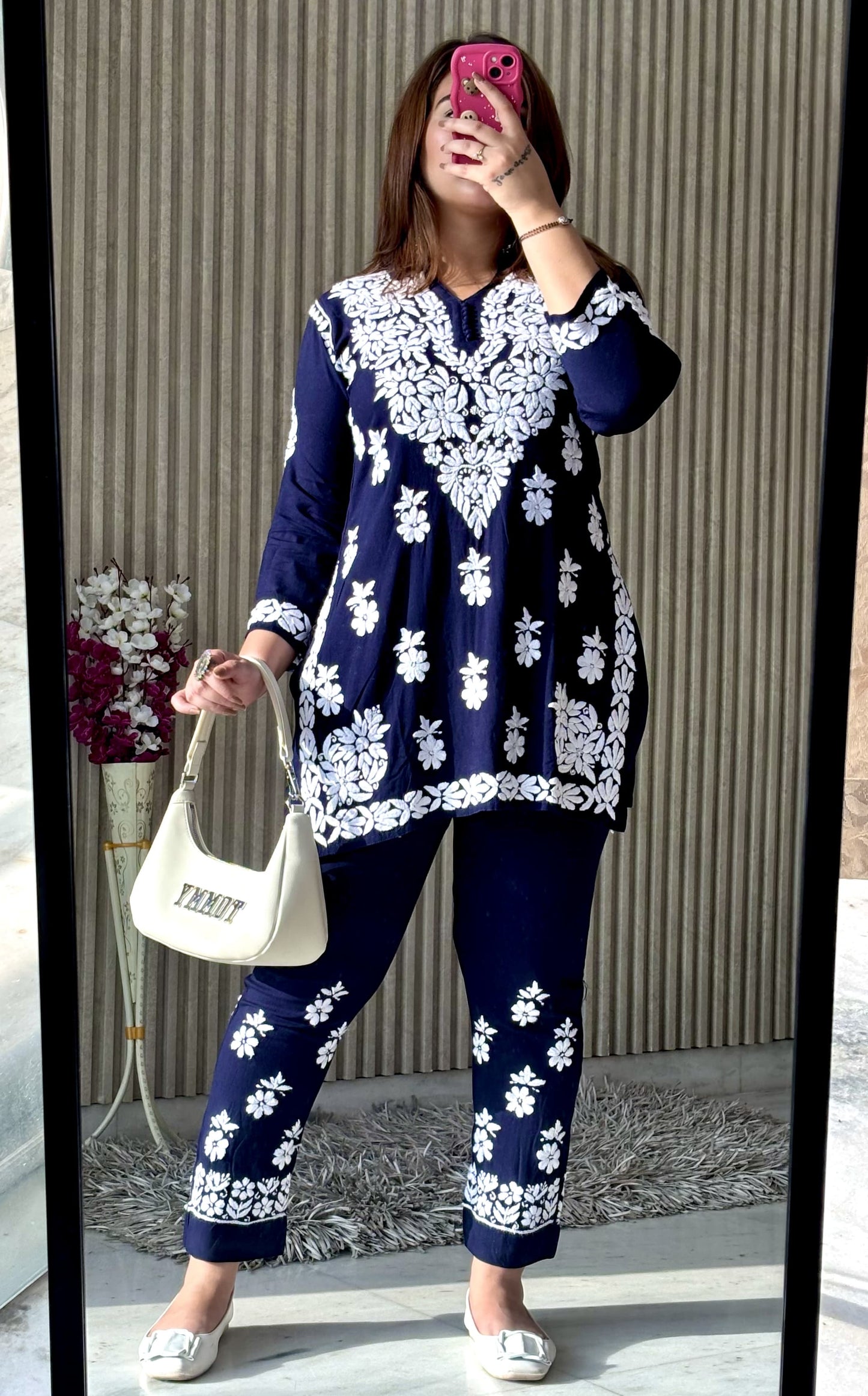 Rasha Chikankari Premium Modal Short Kurti & Pant Co Ord Set