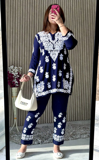 Rasha Chikankari Premium Modal Short Kurti & Pant Co Ord Set